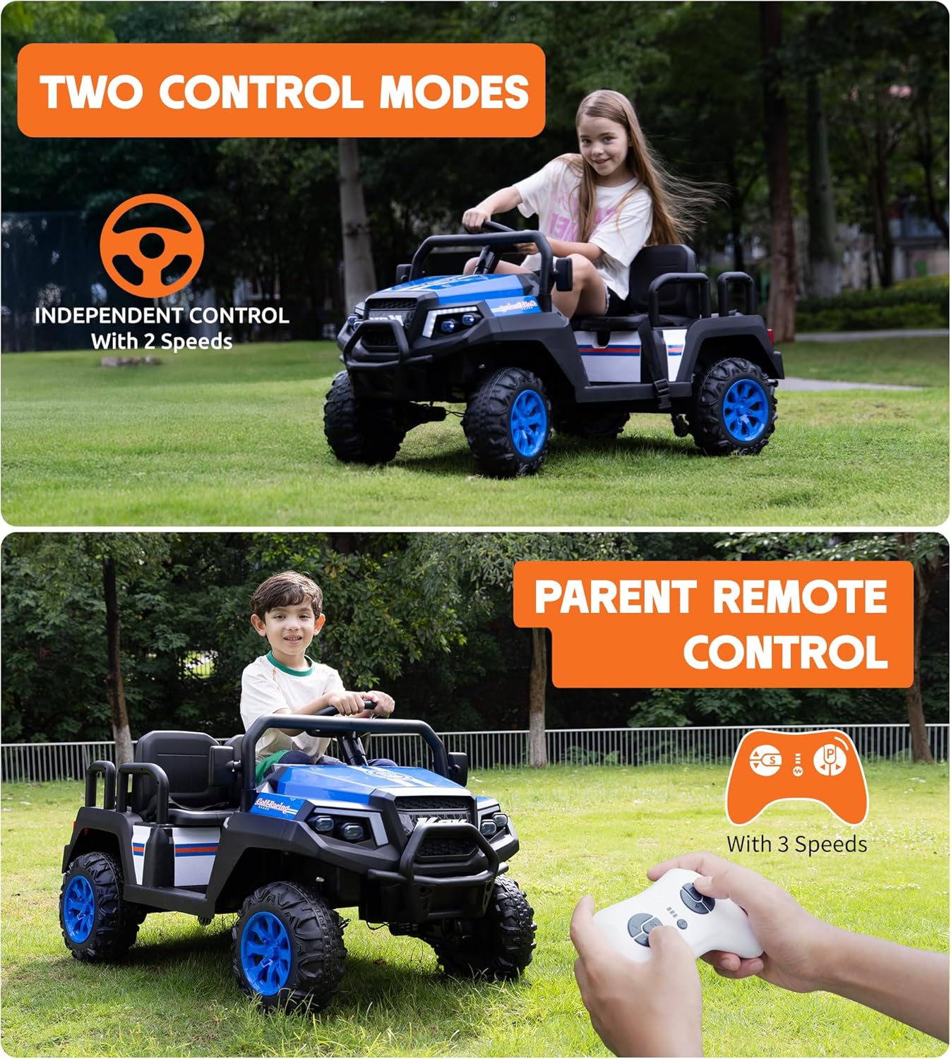 24V Ride on Truck with Remote for Kids Ages 3-8, Blue