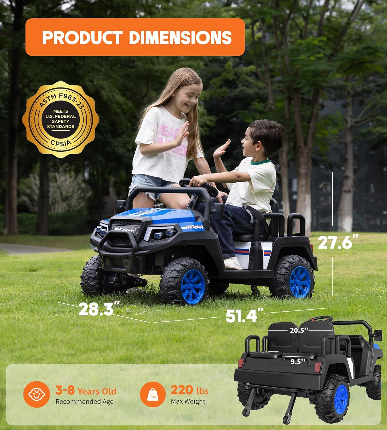 24V Ride on Truck with Remote for Kids Ages 3-8, Blue
