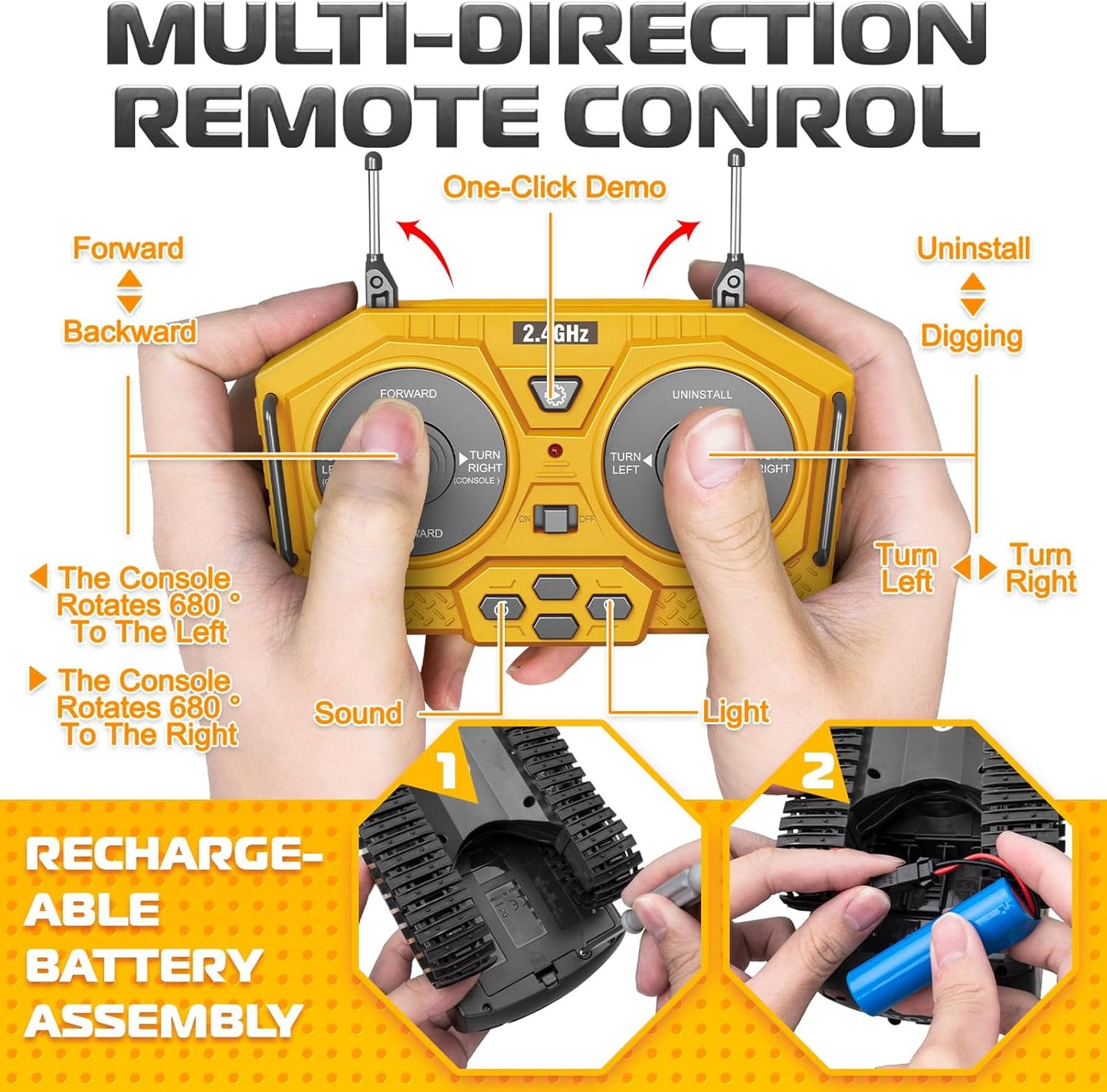 11 Channel 1:20 RC Excavator Toys