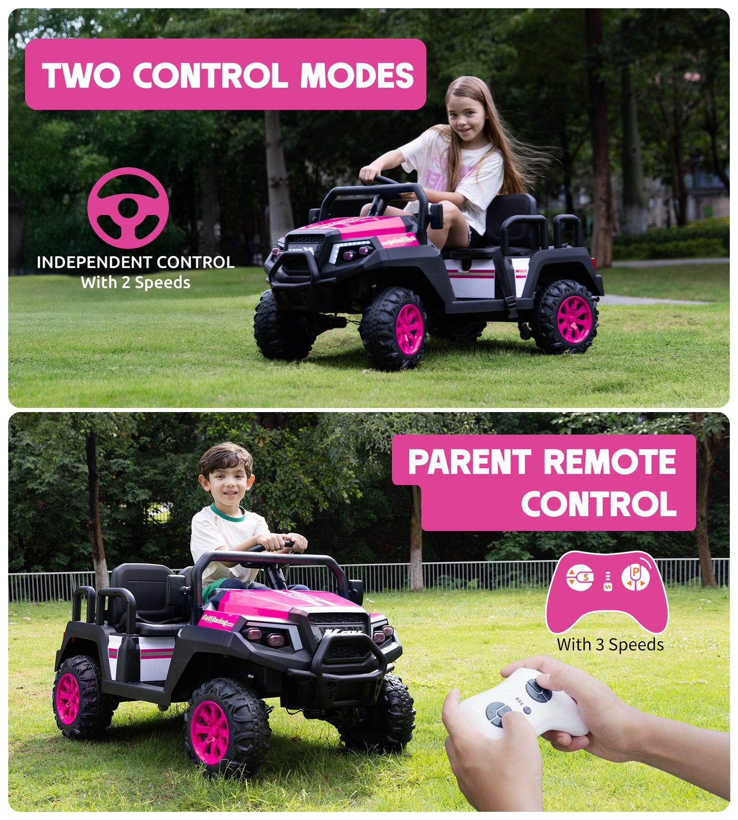 24V Ride on Truck with Remote for Kids Ages 3-8, Pink