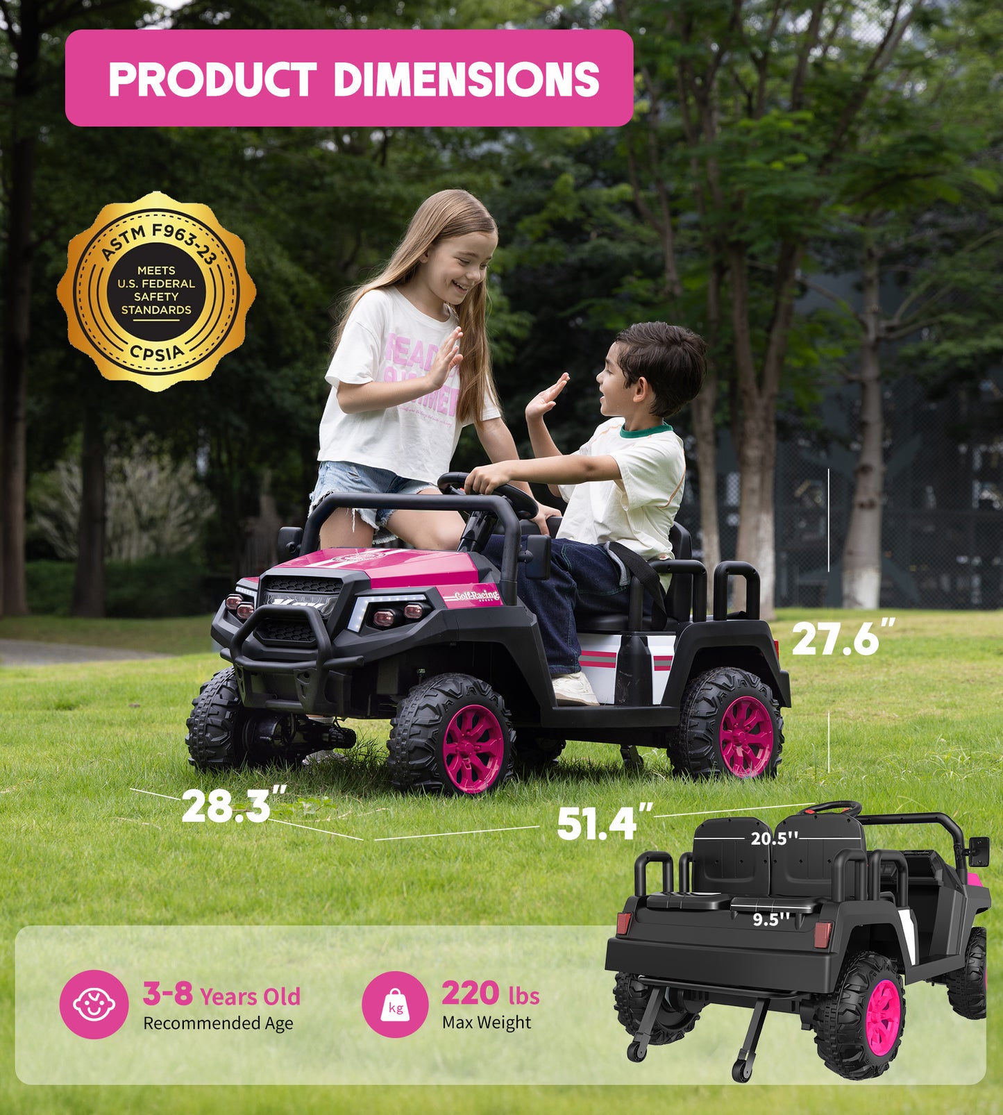 24V Ride on Truck with Remote for Kids Ages 3-8, Pink