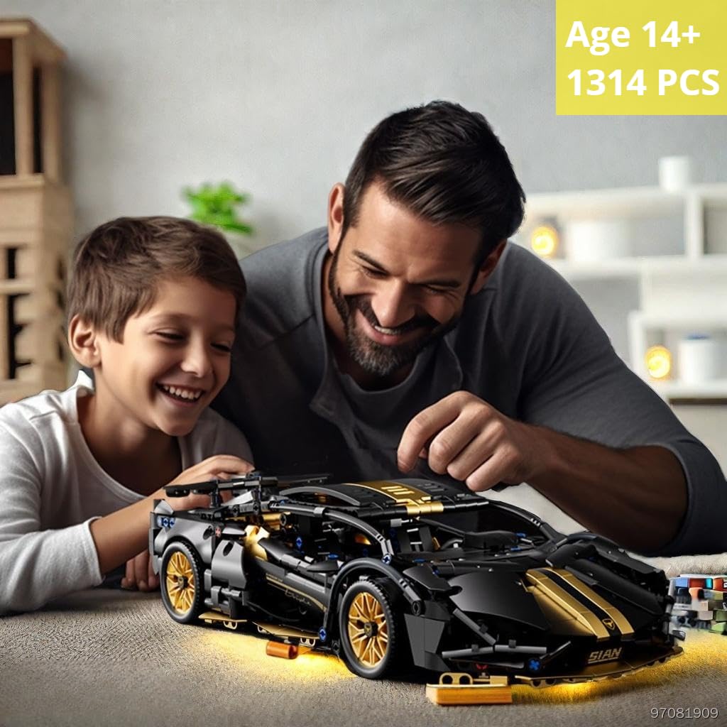 Chodia Sport Race Car Building Block Sets for Adults,Black Technical Racing Supercar Toys Kits Collectible 1:14 MOC Model Construction Birthday Gifts for Boys Men Teens Age 8+, 8-12 8-14,14+