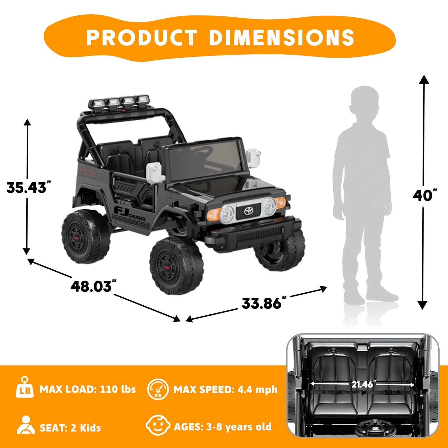 Toyota FJ 24V Kids Electric Ride-On Truck | 2 Seats, Remote Control, LED & Music