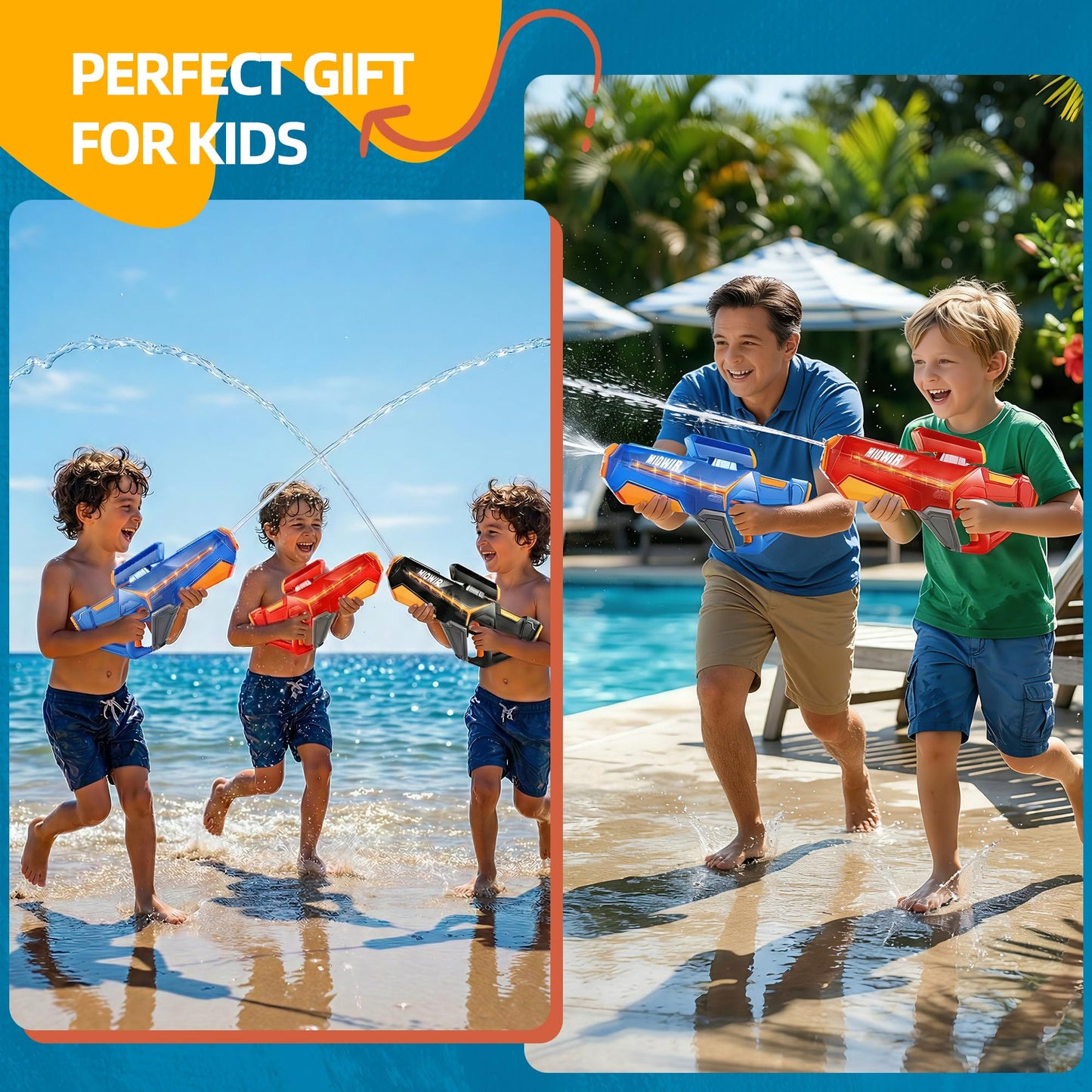 Electric Water Gun for Adults Kids - Powerful Automatic Squirt Gun Long Range Large Capacity, Auto Water Blaster Summer Outdoor Pool Beach Toys Gifts for 6 7 8 Year Old Boys Girls(Black)