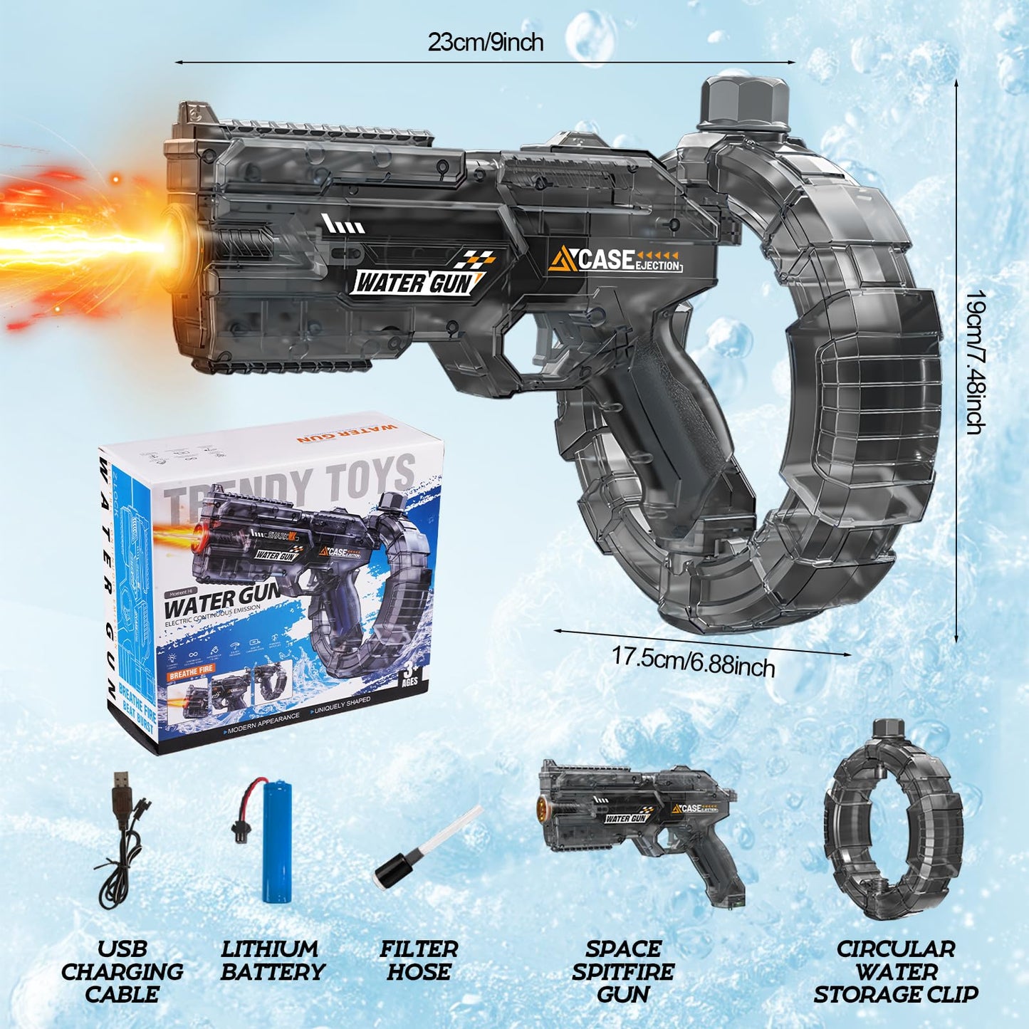 2026 New Electric Watergun Toy, Automatic High-Speed Continuous Fire with LED Flash, 400ML Large Tank, Long Range Squirt Gun for Outdoor Pool Beach Water Fight Toys for Kids Adults (Blue)