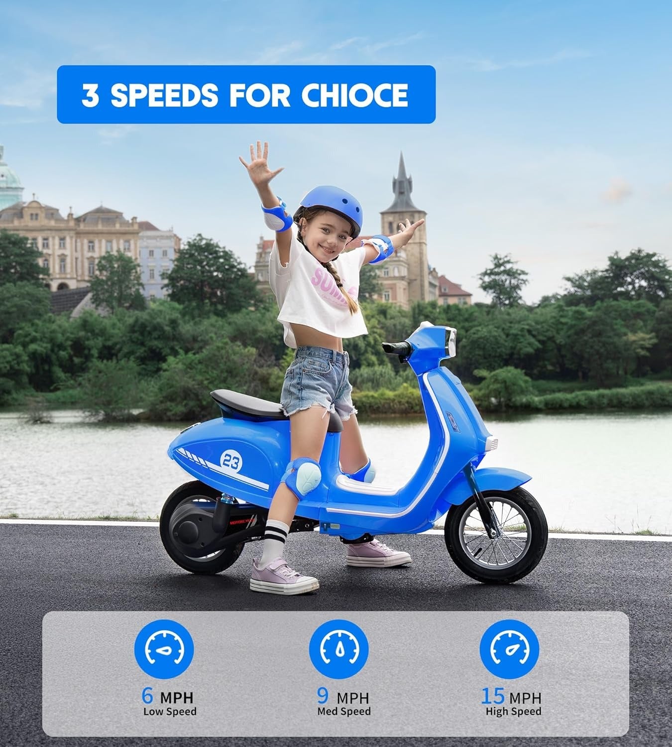24V Ride on Motorcycle for Kids 8-14, Blue