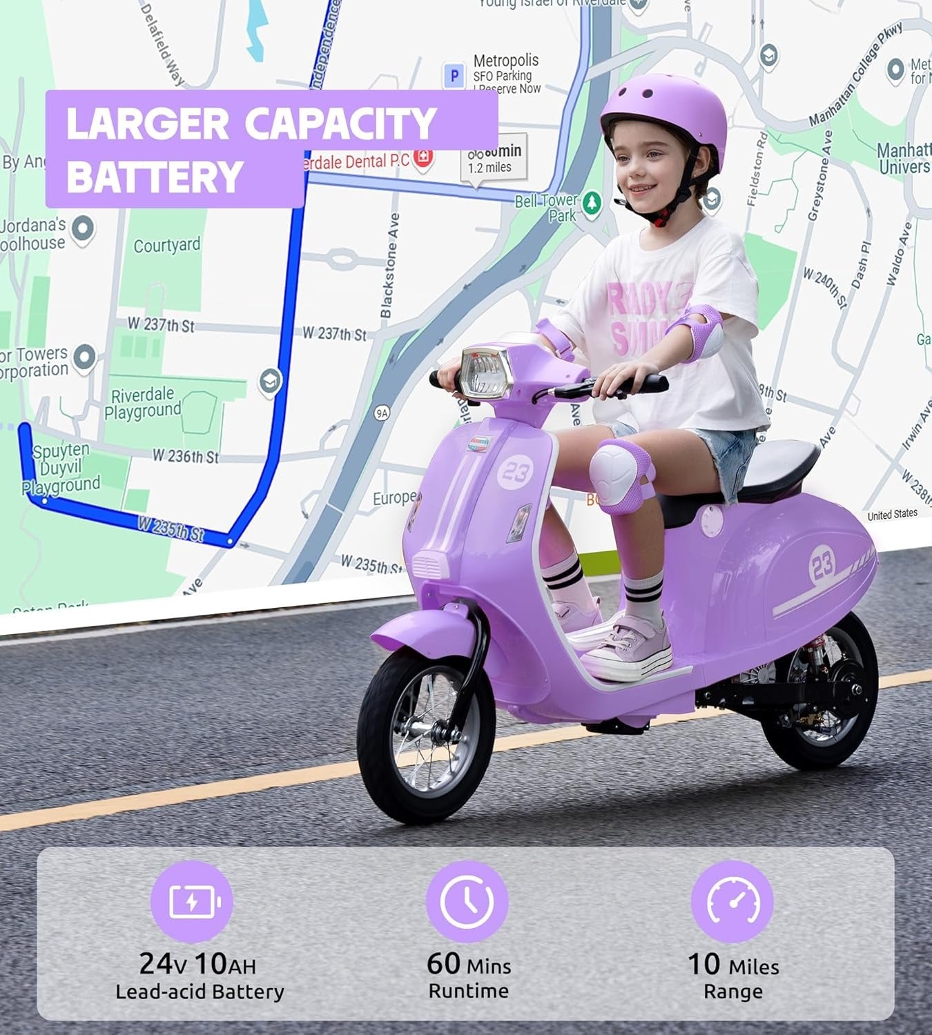 24V Ride on Motorcycle for Kids 8-14, Purple