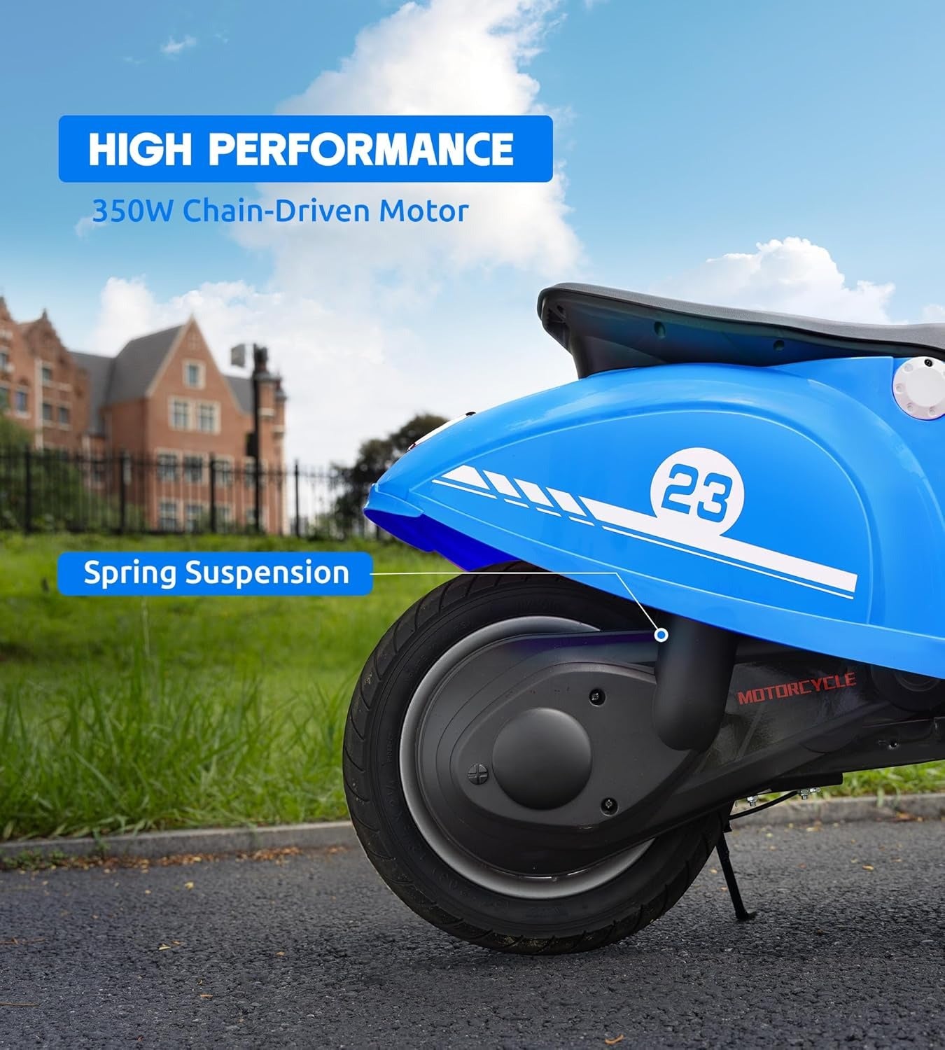 24V Ride on Motorcycle for Kids 8-14, Blue