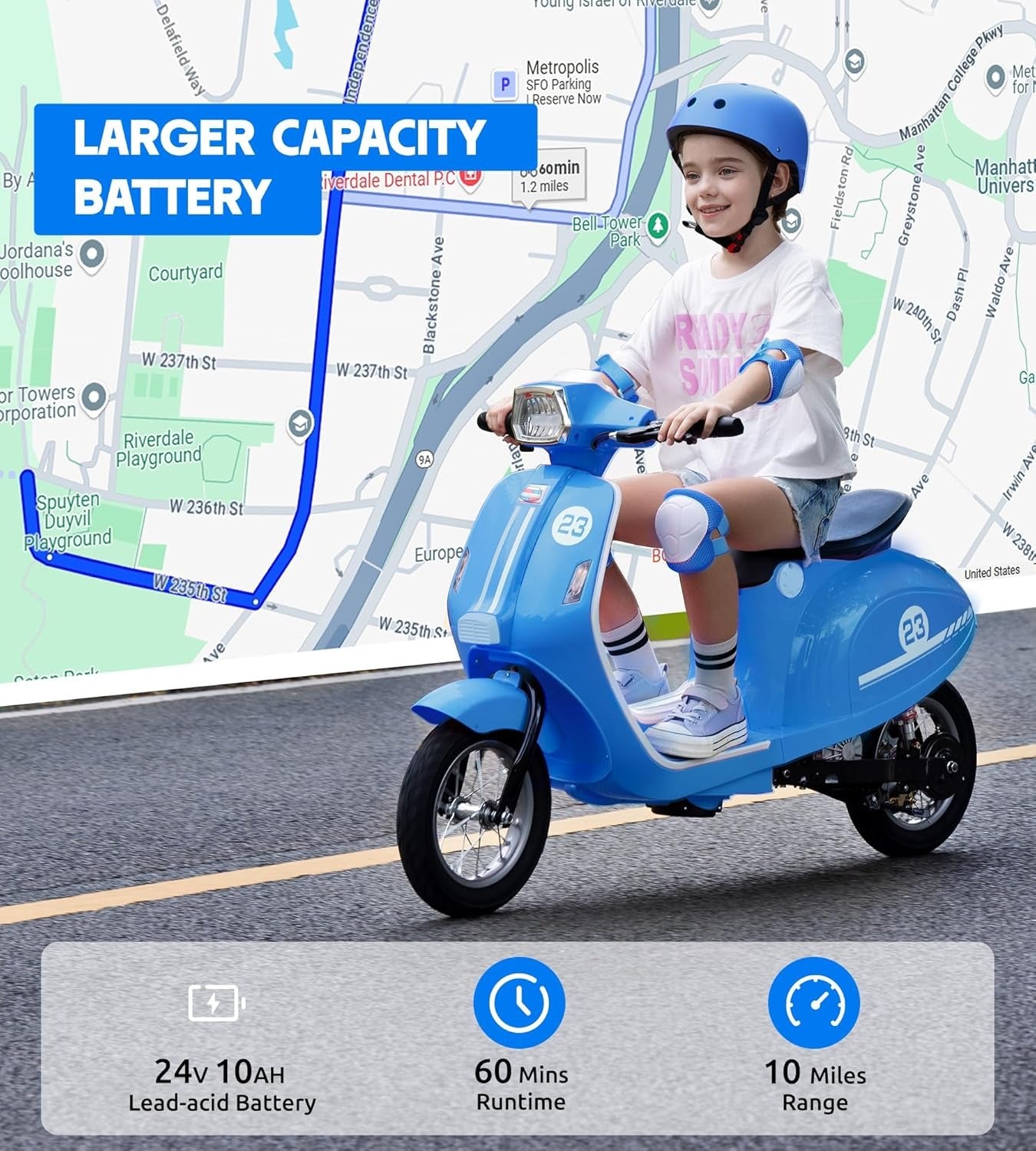 24V Ride on Motorcycle for Kids 8-14, Blue