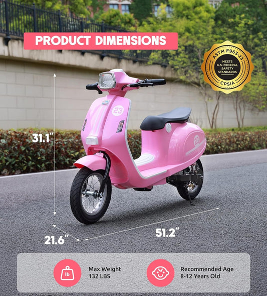 24V Ride on Motorcycle for Kids 8-14, Pink