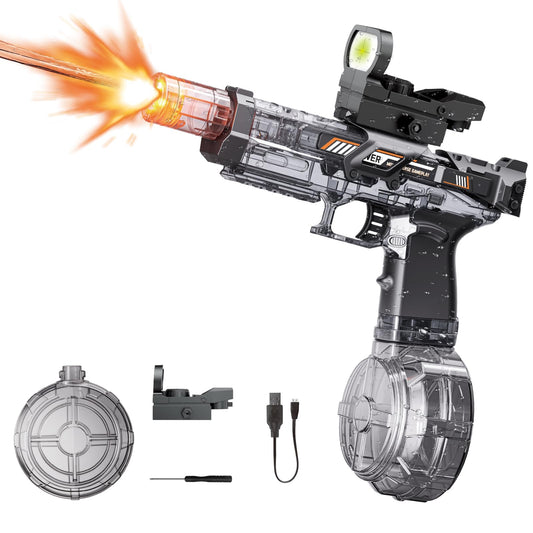 Nicojoy Electric Water Gun Fire Flash Upgraded, 320 Capacity Water Pistol Toy Squirt Gun for Kids Adults, Summer Outdoor Toy Yard Beach Swimming Water Play Toys (Black)