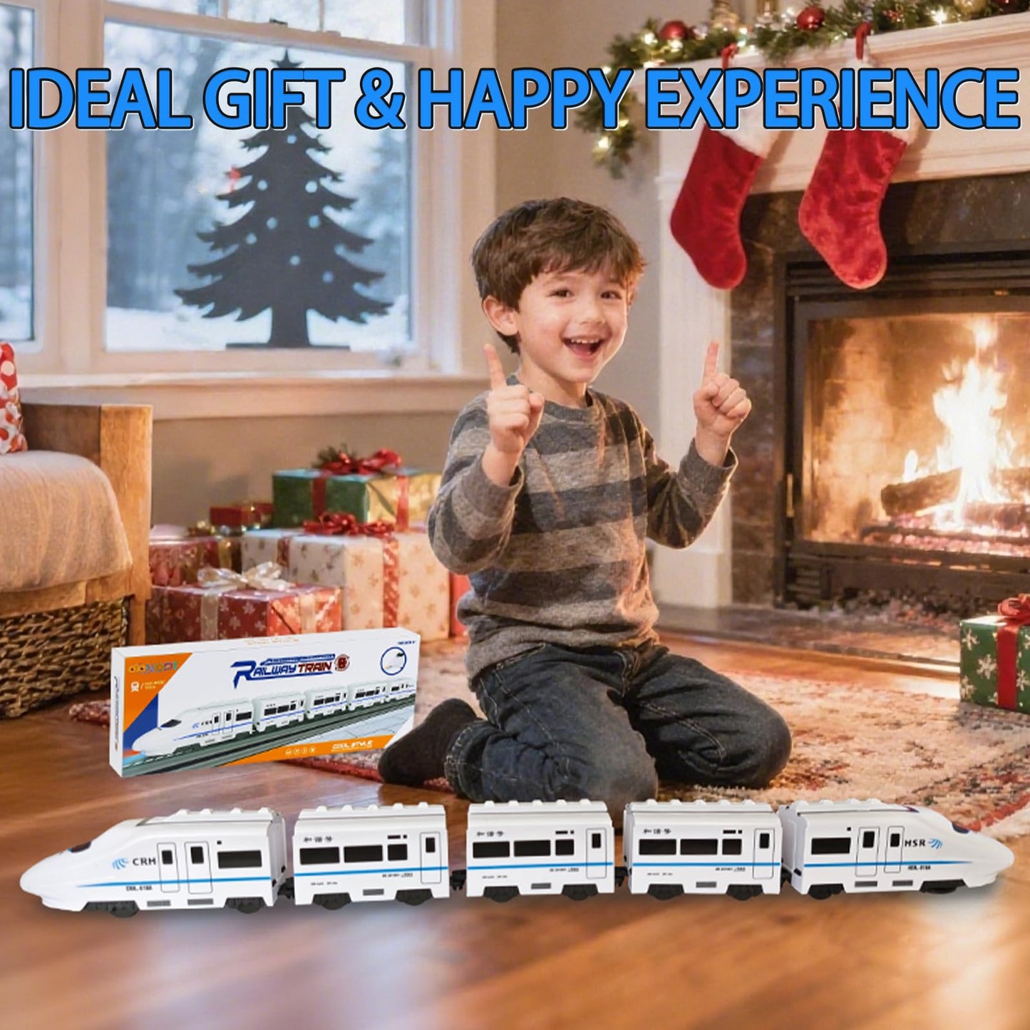 Toy Train Set, 5 Pack Electric Bullet Train with Light and Sound, Battery Operated Subway Locomotive Engine Car with Hook, Automatic Turning Railway Trains Toy for Kids Boys and Girls Age 3 Up
