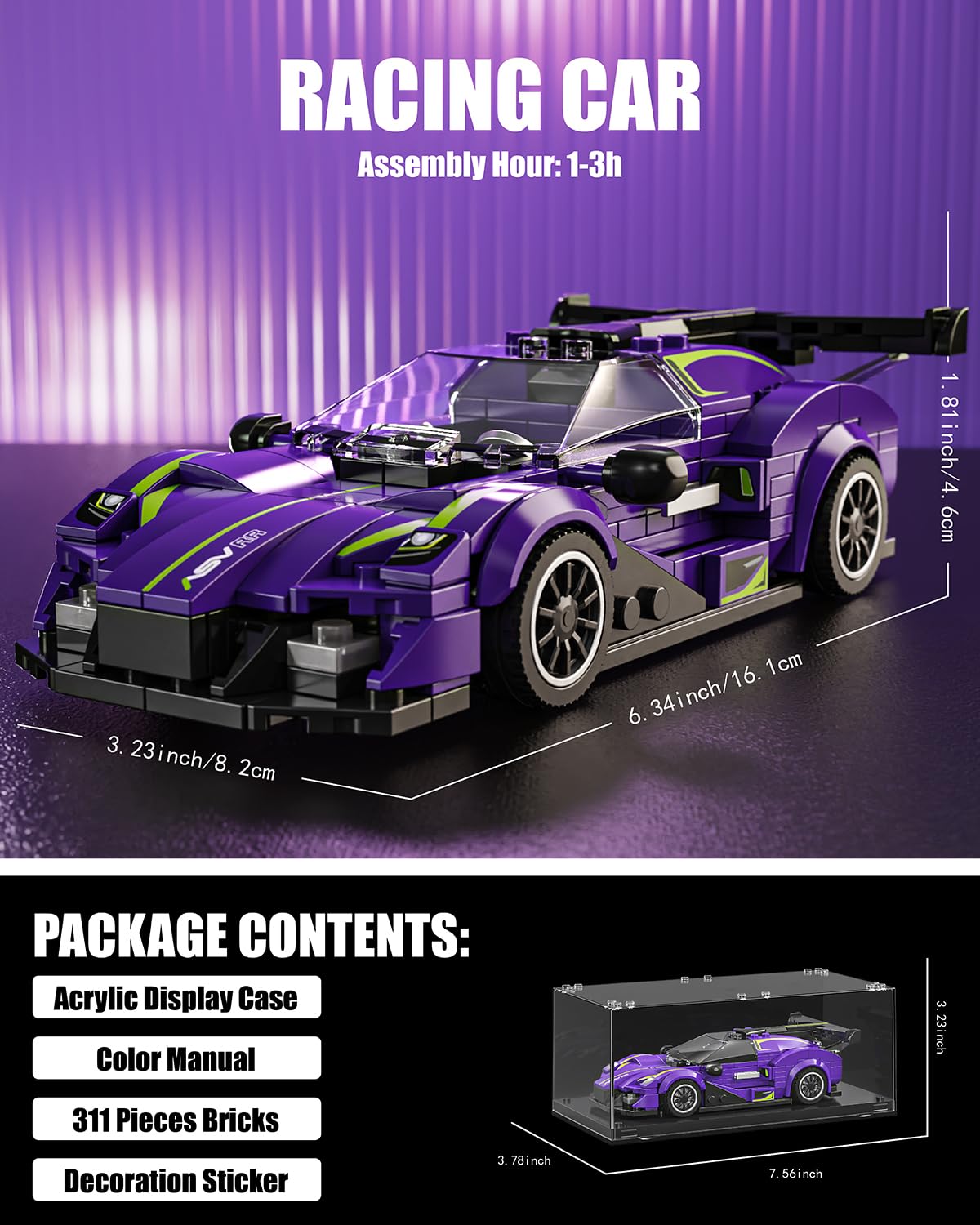 TYCOLE Super Sports Car Building Block Set with Display Case, Speed Racing Car Building Toys for Kids and Adults, Collectible Model Cars Kits Gift for Technic Cars Lovers Boys 6+ (316PCS)