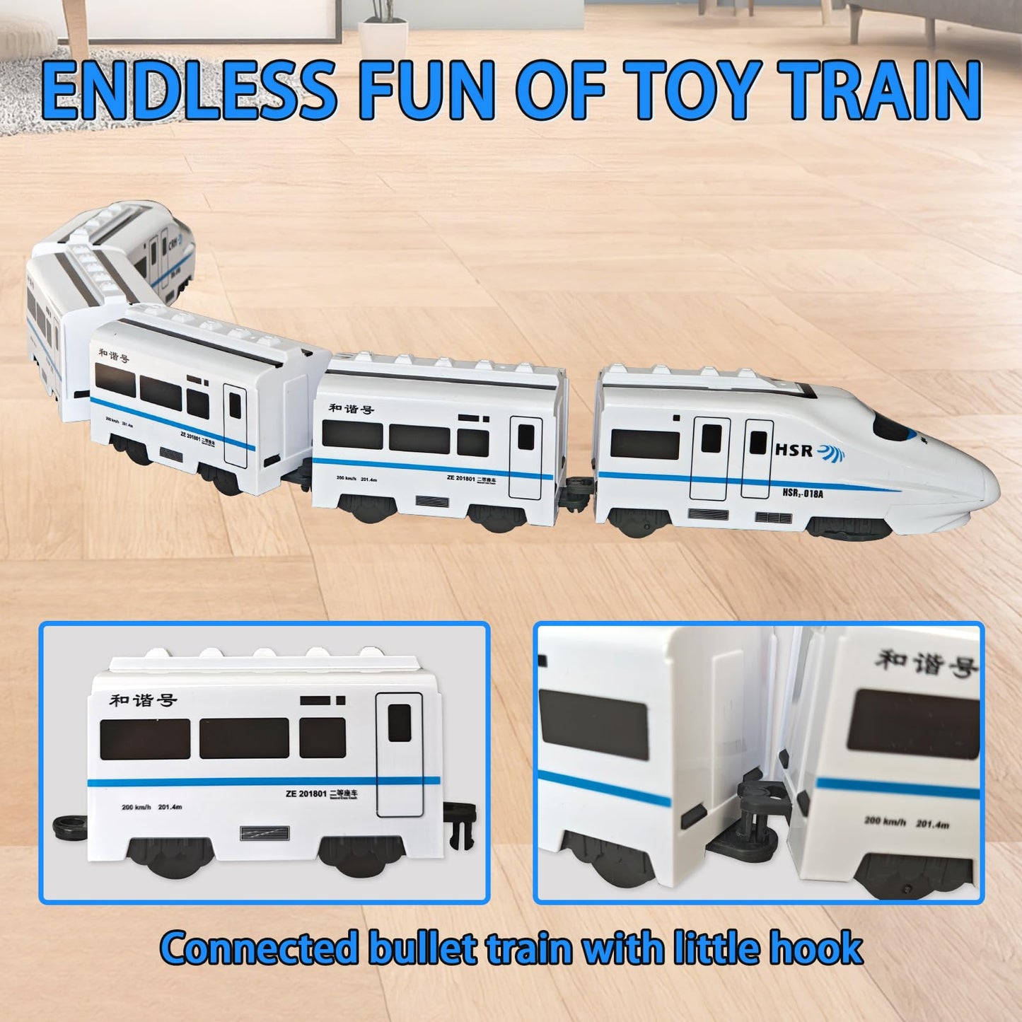 Toy Train Set, 5 Pack Electric Bullet Train with Light and Sound, Battery Operated Subway Locomotive Engine Car with Hook, Automatic Turning Railway Trains Toy for Kids Boys and Girls Age 3 Up