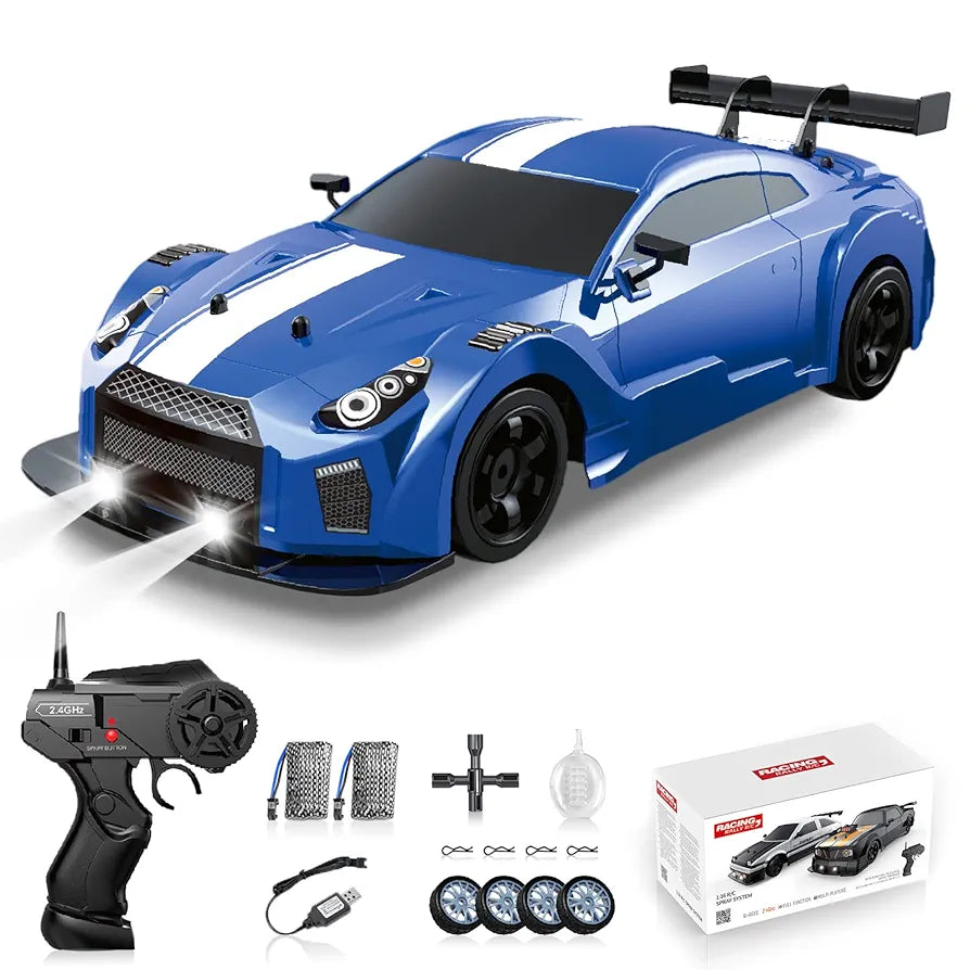 RC Drift Car 2.4GHz 1:16 Scale 4WD High Speed Remote Control Cars Vehicle with LED Lights Two Batteries and Drifting Tires Racing Sport Toy Cars for Adults Boys Girls Kids