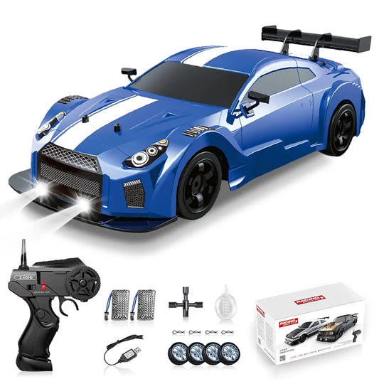 RC Drift Car 2.4GHz 1:16 Scale 4WD High Speed Remote Control Cars Vehicle with LED Lights Two Batteries and Drifting Tires Racing Sport Toy Cars for Adults Boys Girls Kids