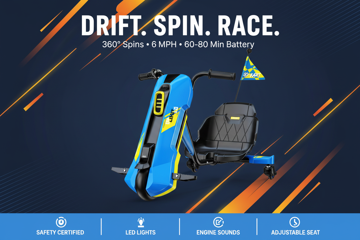 Kids 12V Electric Drift Kart with 360° Spin & Adjustable Seat