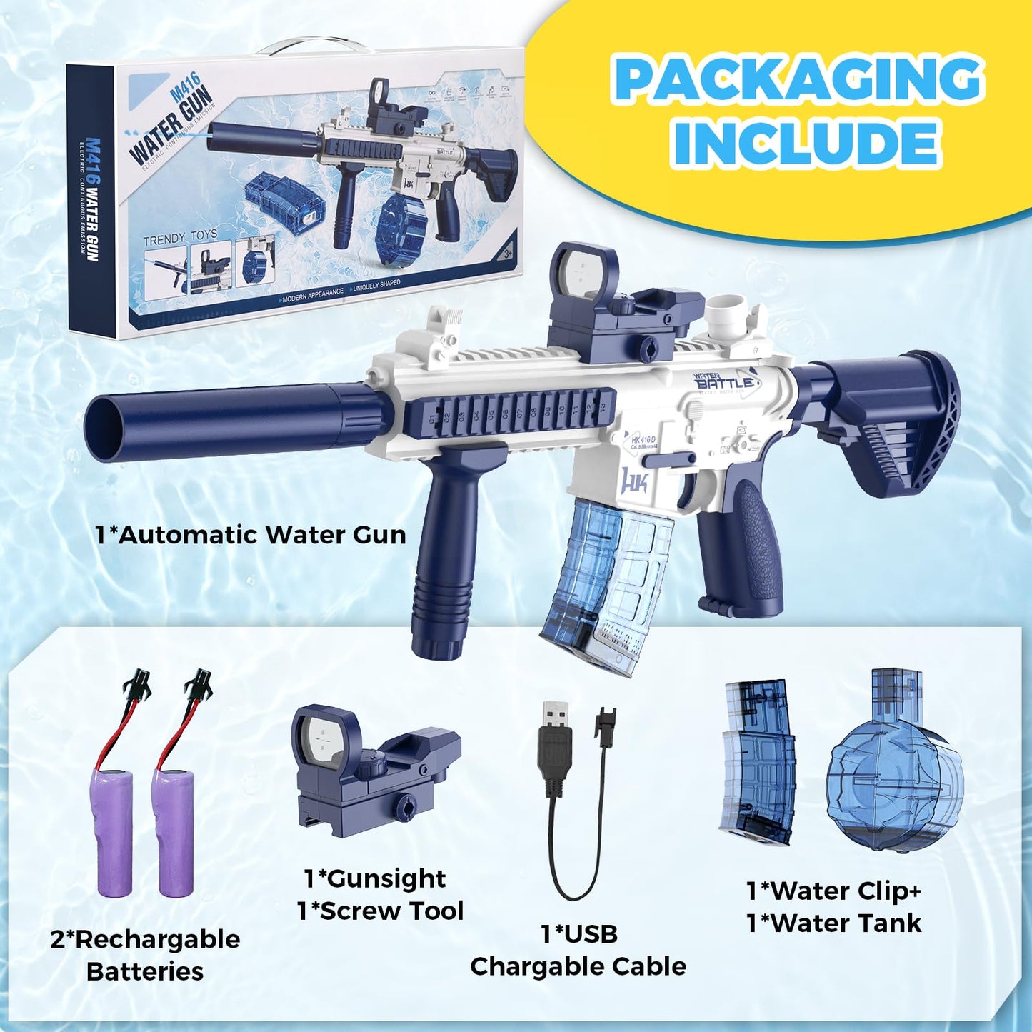 Electric Water Gun,Water Gun Toy,Squirt Gun Water Blaster up to 32 FT Long Range,Outdoor Pool Party Shooting Game Toy with 2 Batteries and 2 Water Tanks,Ideal Summer Watergun Gift for Kids & Adults.