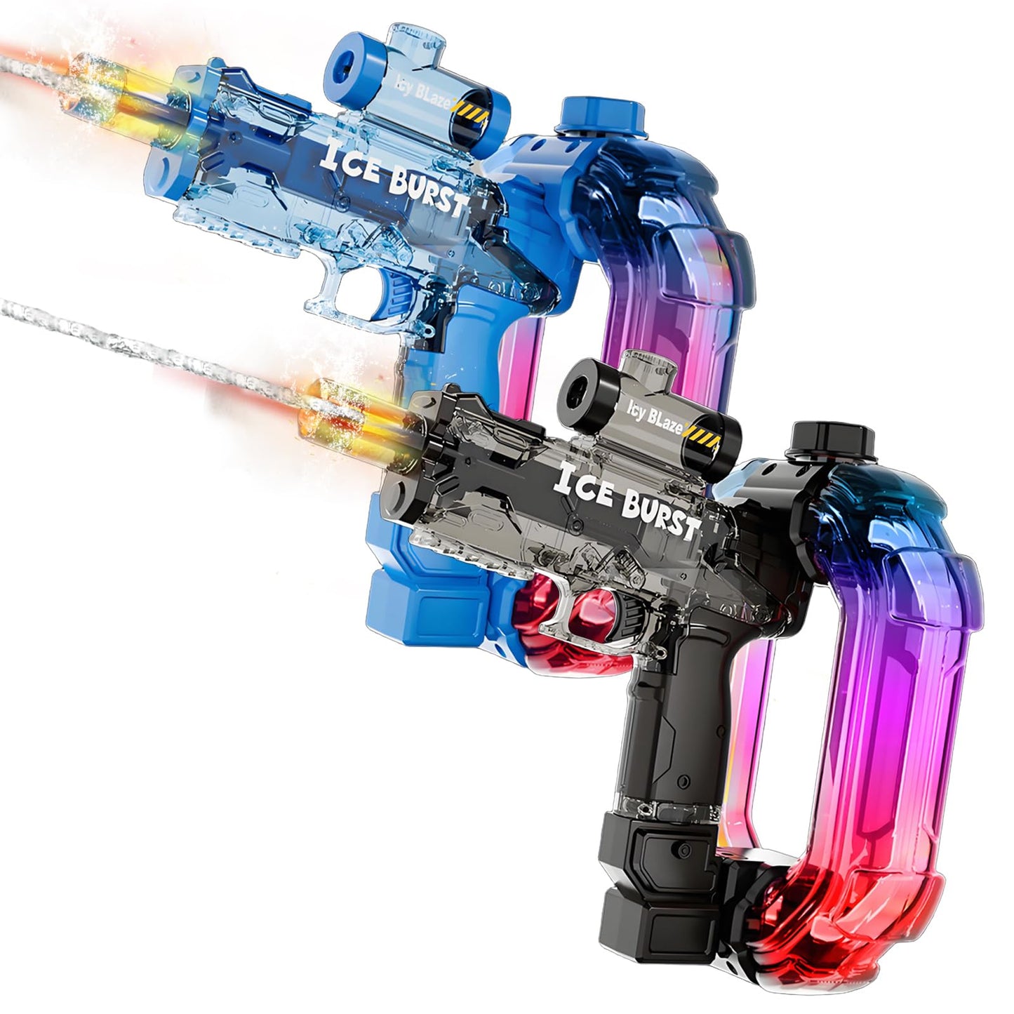 UROINT Electric Water Gun for Adults Kids,Powerful Automatic WaterGun with Led Light Long Range, Transparent Electric Squirt Gun Blaster Outdoor Pool Party Toy Gift for Boys Girls (Pistol 2Pack)