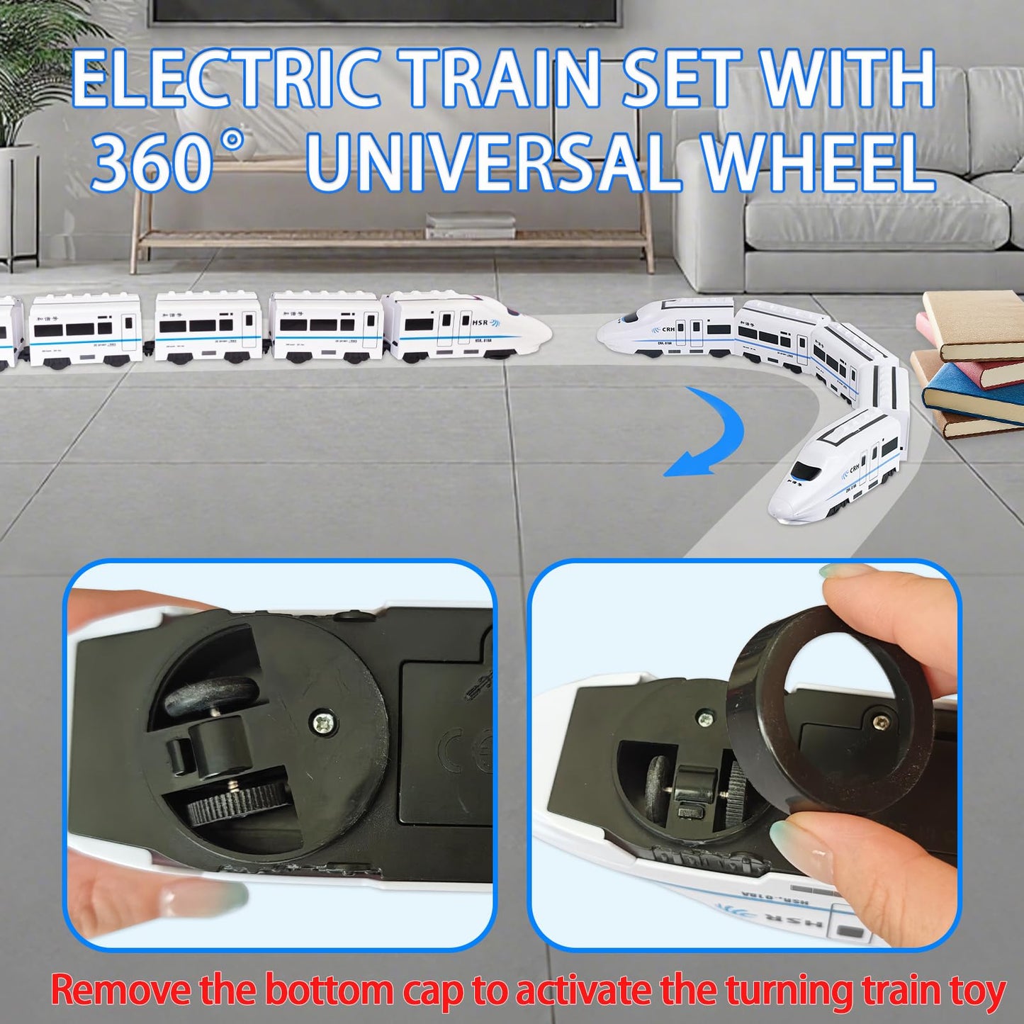 Toy Train Set, 5 Pack Electric Bullet Train with Light and Sound, Battery Operated Subway Locomotive Engine Car with Hook, Automatic Turning Railway Trains Toy for Kids Boys and Girls Age 3 Up