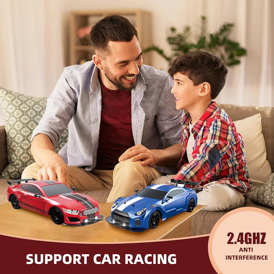 RC Drift Car 2.4GHz 1:16 Scale 4WD High Speed Remote Control Cars Vehicle with LED Lights Two Batteries and Drifting Tires Racing Sport Toy Cars for Adults Boys Girls Kids