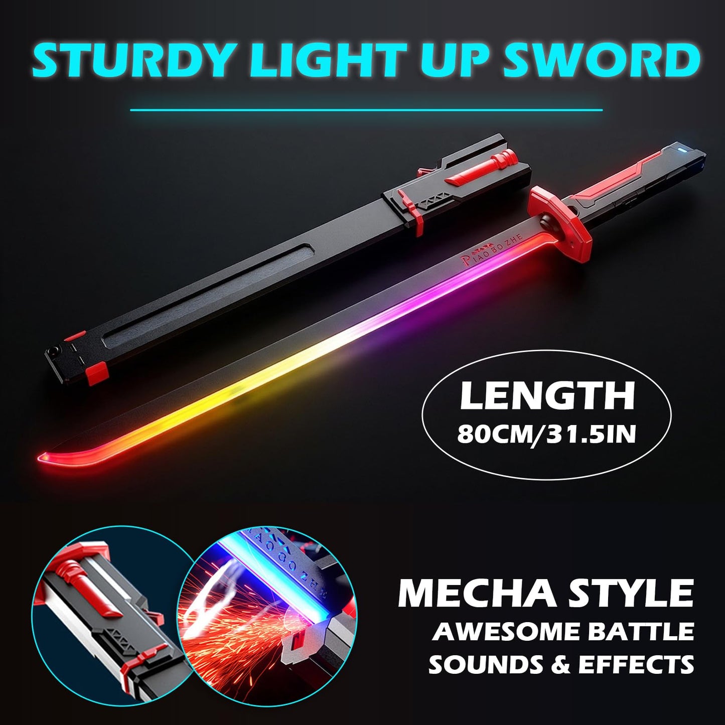Spark Sword Light Up Sword, 31.5" Cyberpunk Katana with USB-C Rechargeable, Safe LED Glow Sword for Kids Cosplay, Realistic Sasuke Style Toy for Halloween, LARP, Anime Battle & Gift (Grey)