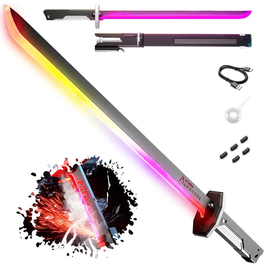 Spark Sword Light Up Sword, 31.5" Cyberpunk Katana with USB-C Rechargeable, Safe LED Glow Sword for Kids Cosplay, Realistic Sasuke Style Toy for Halloween, LARP, Anime Battle & Gift (Grey)