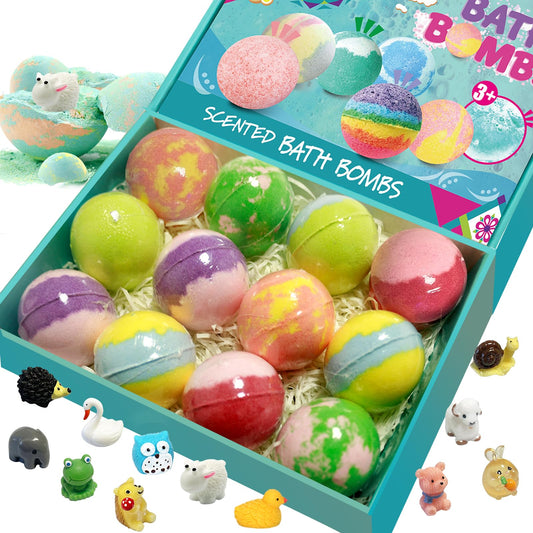 Bath Bombs for Kids with Surprise Inside, 12pcs Bath Bombs with Toys, Organic Colorful Bubble Bath Fizzy Ball, Easter Gifts Set for Kids, Birthday, Easter Basket Stuffers Gift for Boys Girls