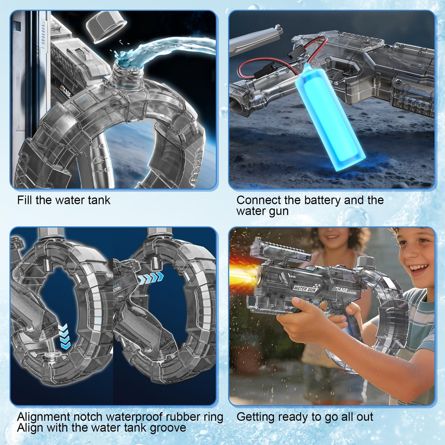 2026 New Electric Watergun Toy, Automatic High-Speed Continuous Fire with LED Flash, 400ML Large Tank, Long Range Squirt Gun for Outdoor Pool Beach Water Fight Toys for Kids Adults (Blue)