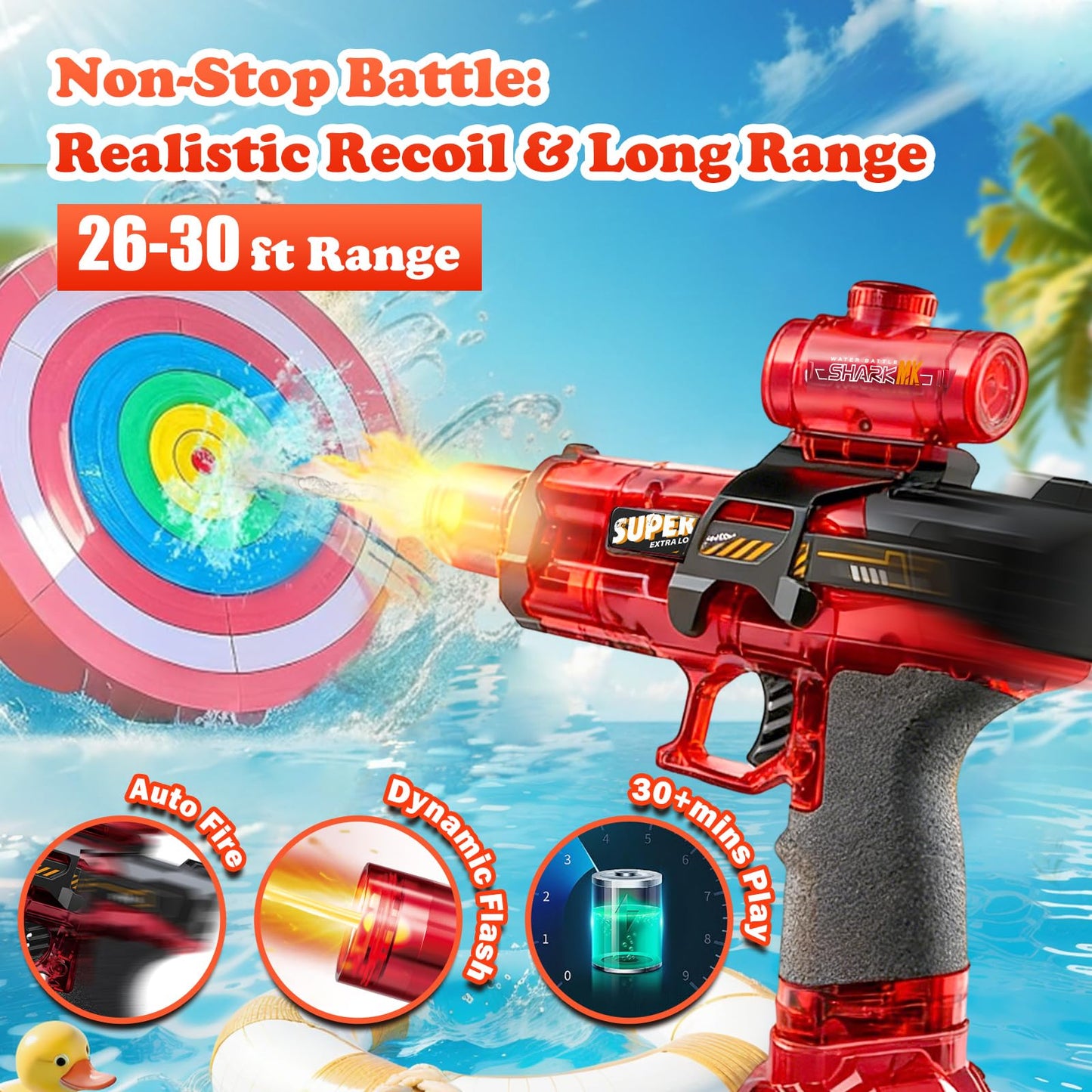 StimuVariety Electric Water Gun for Adults Kids, 2 pack Automatic Squirt Watergun pistol with Water spray sound and Led Light, Summer Outdoor Pool Beach Party Toys for Boys, Ice Mouse 2 Pack Black Red