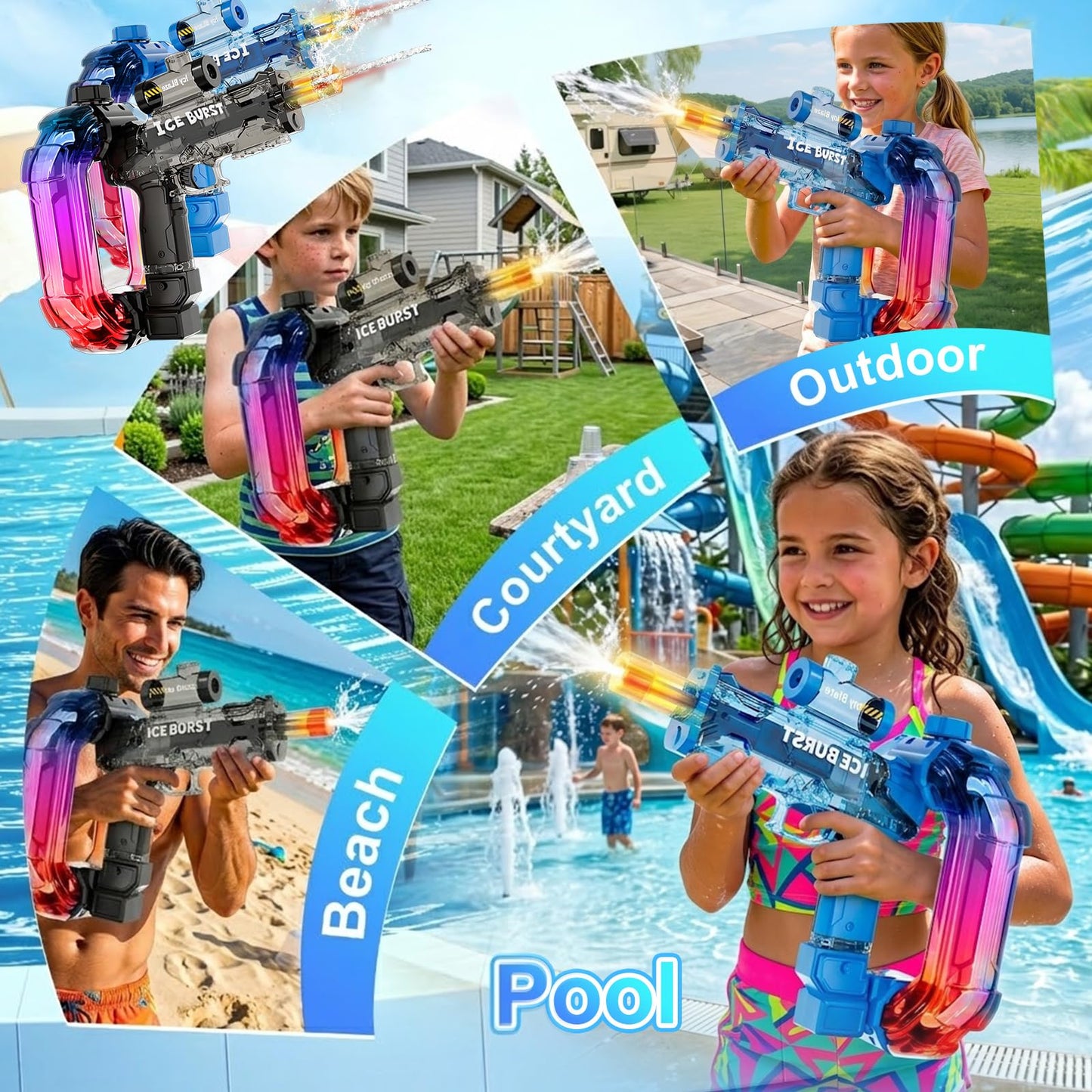 UROINT Electric Water Gun for Adults Kids,Powerful Automatic WaterGun with Led Light Long Range, Transparent Electric Squirt Gun Blaster Outdoor Pool Party Toy Gift for Boys Girls (Pistol 2Pack)