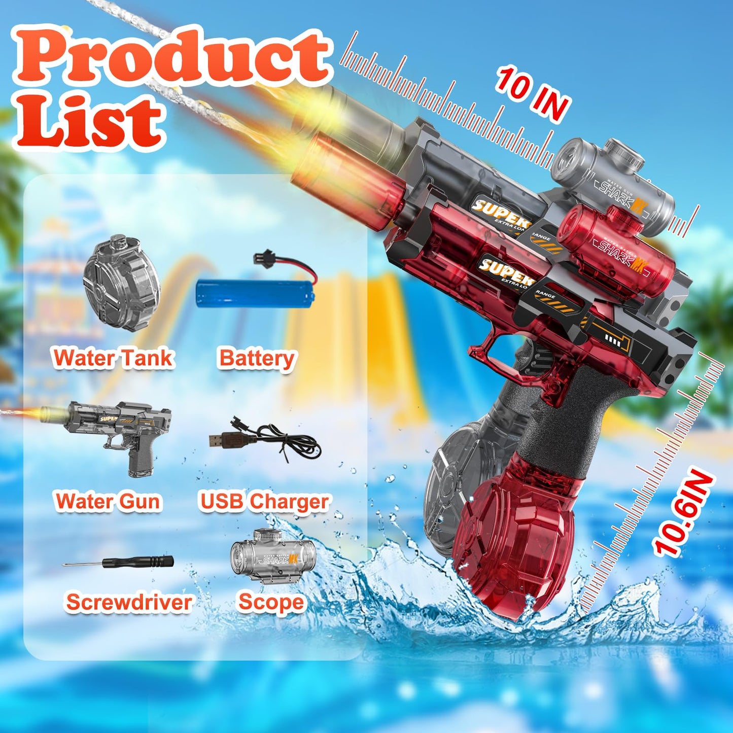 StimuVariety Electric Water Gun for Adults Kids, 2 pack Automatic Squirt Watergun pistol with Water spray sound and Led Light, Summer Outdoor Pool Beach Party Toys for Boys, Ice Mouse 2 Pack Black Red