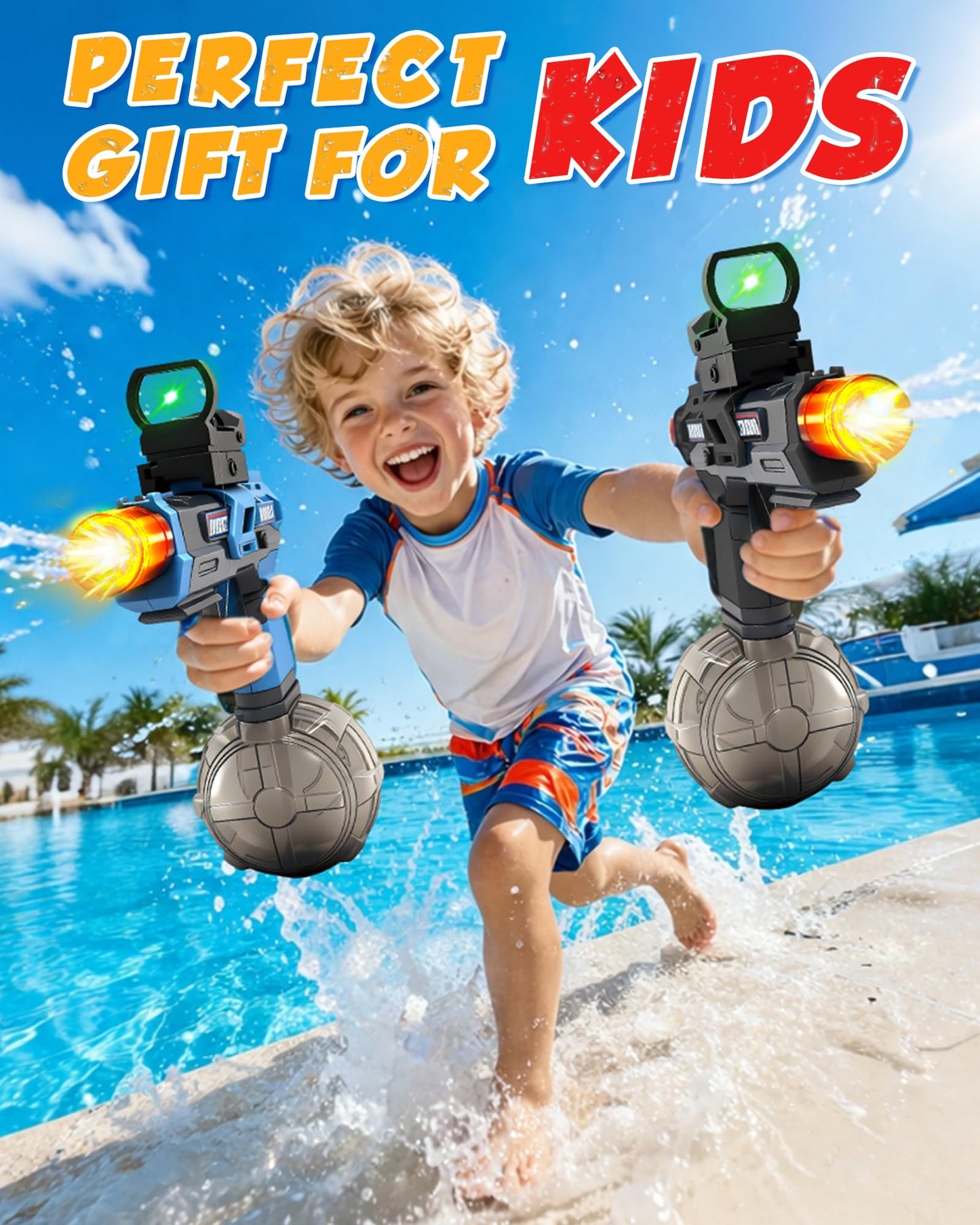 Nicojoy Electric Water Gun Fire Flash Upgraded, 320 Capacity Water Pistol Toy Squirt Gun for Kids Adults, Summer Outdoor Toy Yard Beach Swimming Water Play Toys (Black)