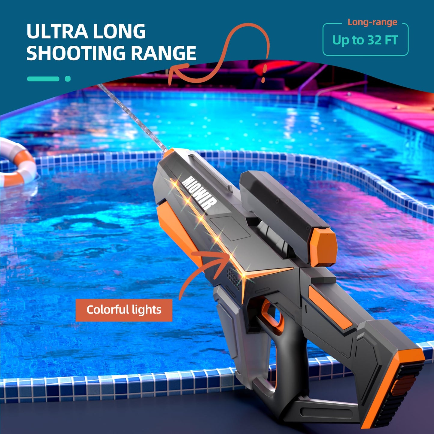 Electric Water Gun for Adults Kids - Powerful Automatic Squirt Gun Long Range Large Capacity, Auto Water Blaster Summer Outdoor Pool Beach Toys Gifts for 6 7 8 Year Old Boys Girls(Black)