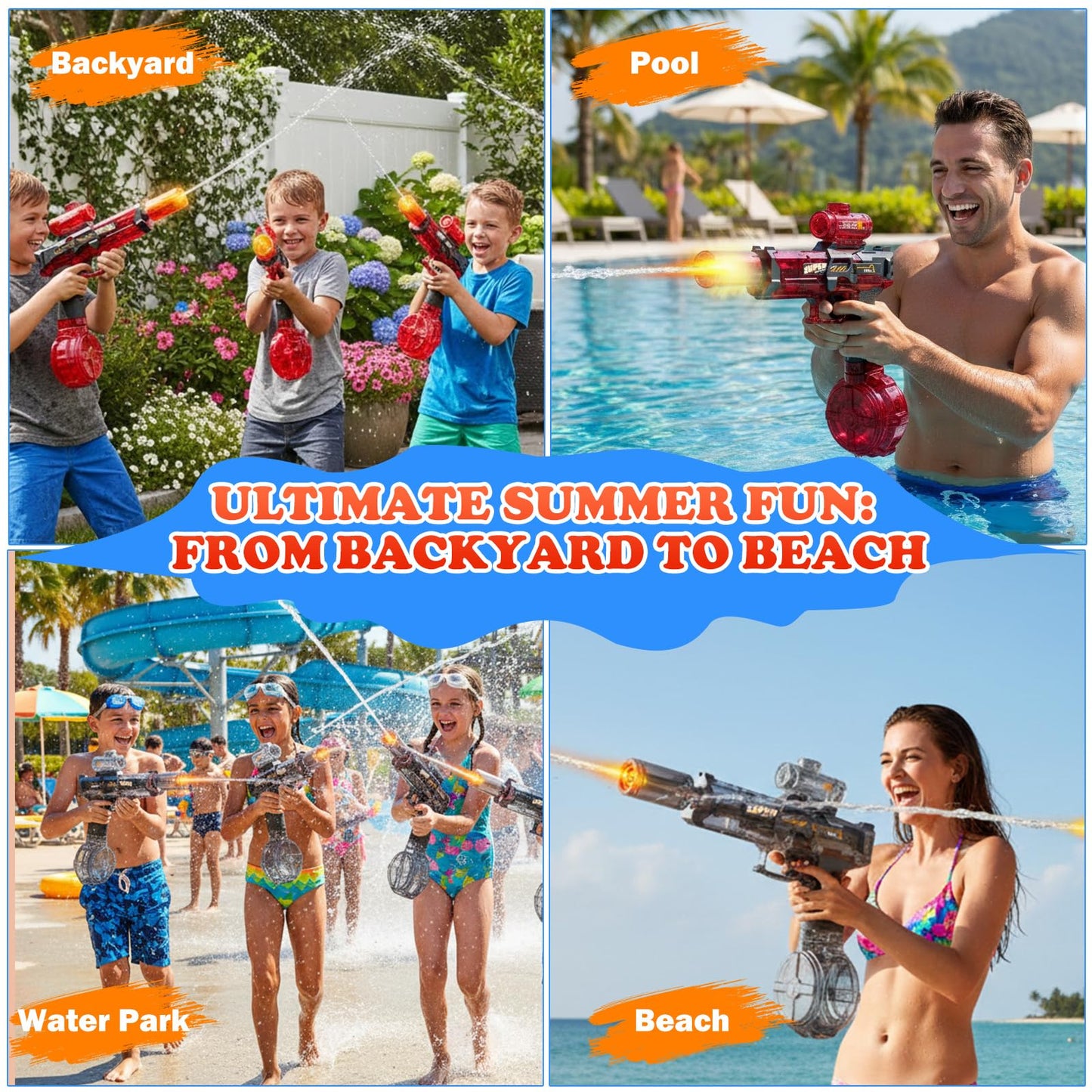 StimuVariety Electric Water Gun for Adults Kids, 2 pack Automatic Squirt Watergun pistol with Water spray sound and Led Light, Summer Outdoor Pool Beach Party Toys for Boys, Ice Mouse 2 Pack Black Red