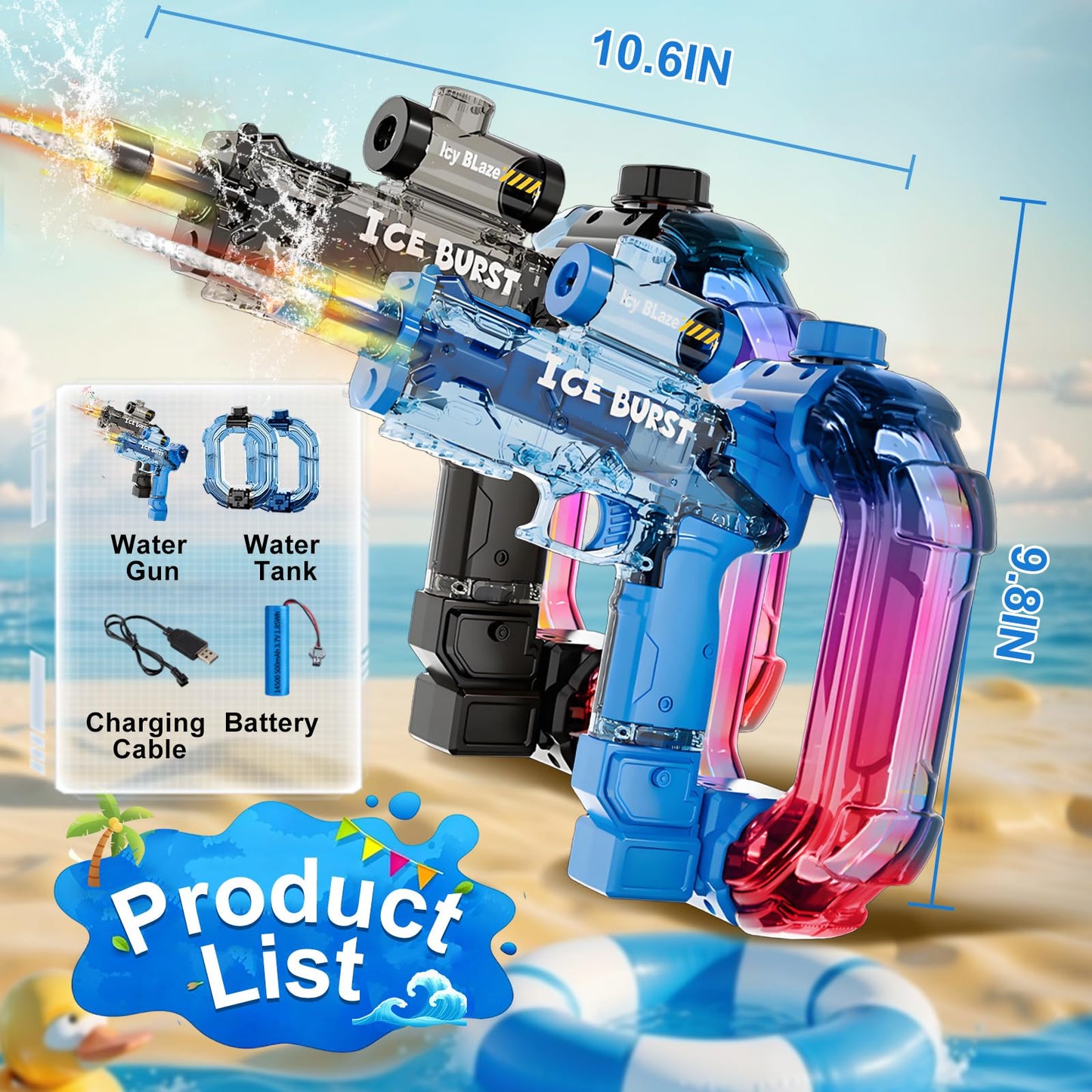 UROINT Electric Water Gun for Adults Kids,Powerful Automatic WaterGun with Led Light Long Range, Transparent Electric Squirt Gun Blaster Outdoor Pool Party Toy Gift for Boys Girls (Pistol 2Pack)