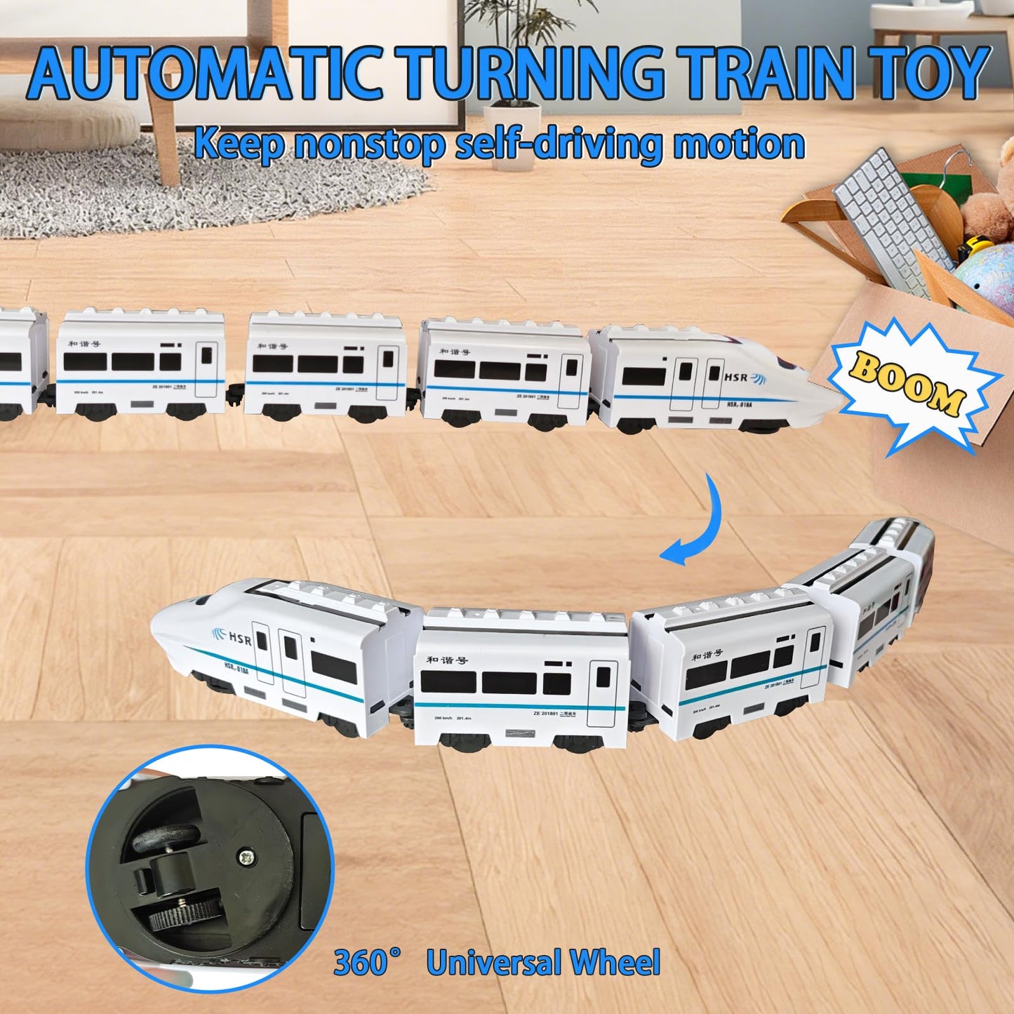 Toy Train Set, 5 Pack Electric Bullet Train with Light and Sound, Battery Operated Subway Locomotive Engine Car with Hook, Automatic Turning Railway Trains Toy for Kids Boys and Girls Age 3 Up
