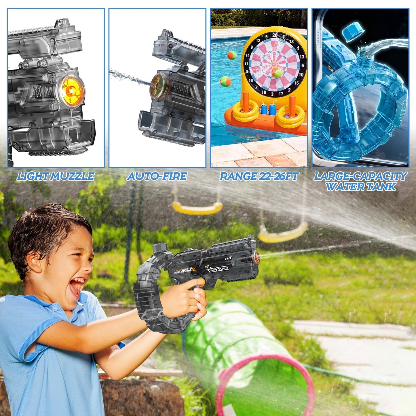 2026 New Electric Watergun Toy, Automatic High-Speed Continuous Fire with LED Flash, 400ML Large Tank, Long Range Squirt Gun for Outdoor Pool Beach Water Fight Toys for Kids Adults (Blue)