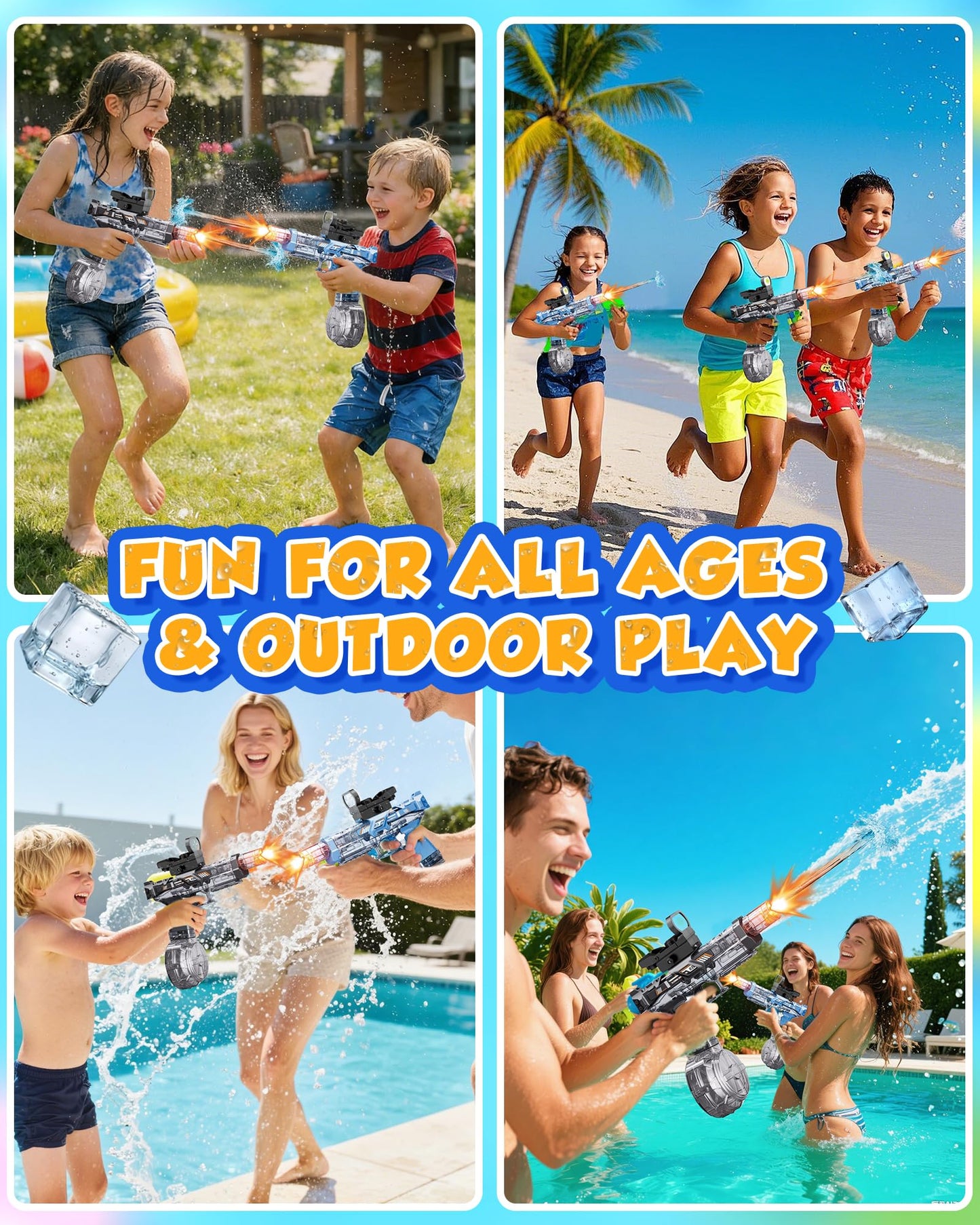 Nicojoy Electric Water Gun Fire Flash Upgraded, 320 Capacity Water Pistol Toy Squirt Gun for Kids Adults, Summer Outdoor Toy Yard Beach Swimming Water Play Toys (Black)