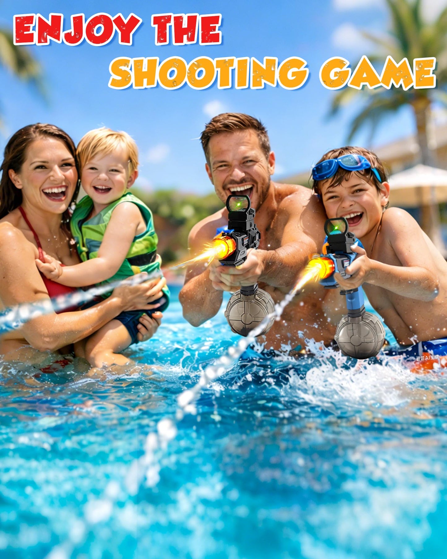 Nicojoy Electric Water Gun Fire Flash Upgraded, 320 Capacity Water Pistol Toy Squirt Gun for Kids Adults, Summer Outdoor Toy Yard Beach Swimming Water Play Toys (Black)