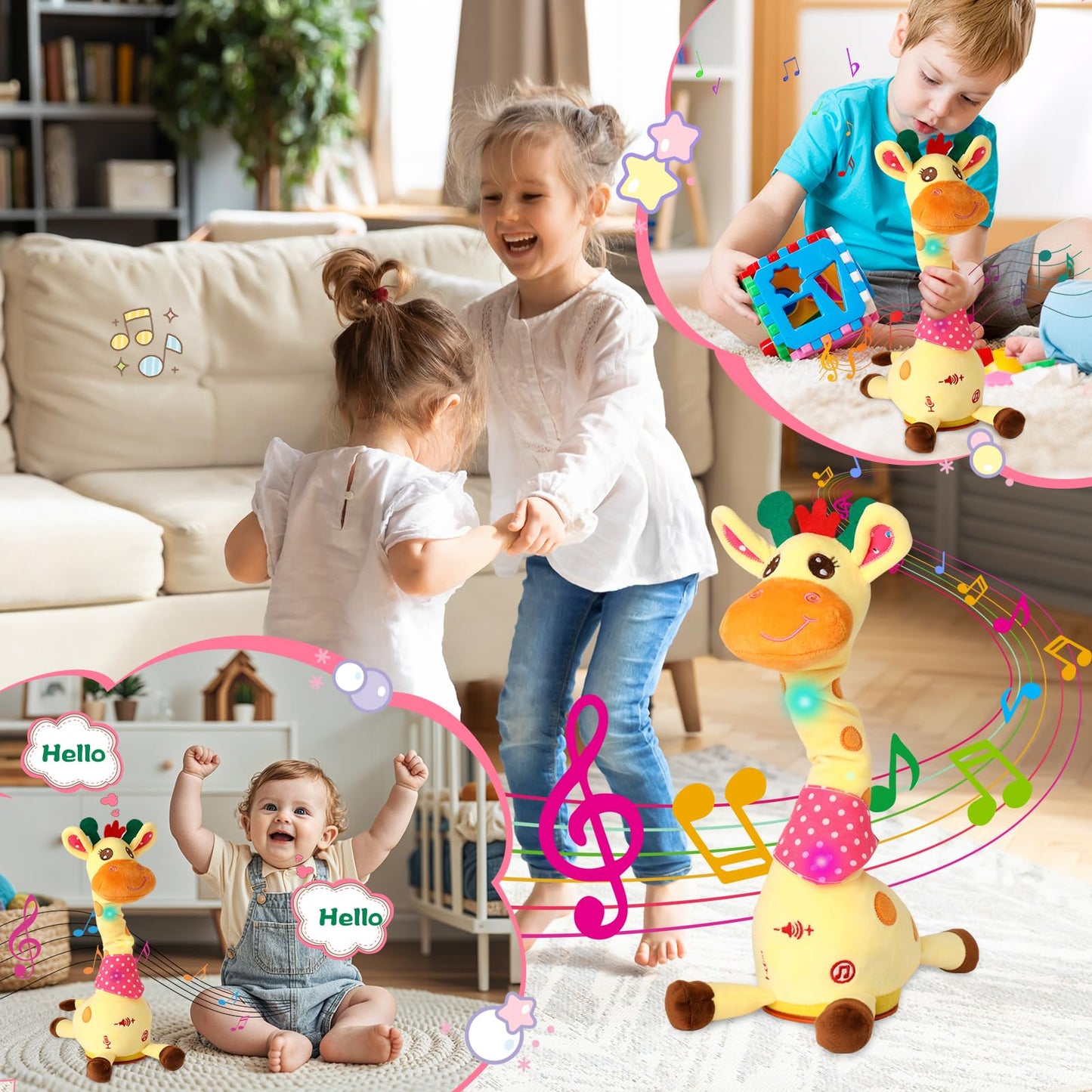 MIAODAM Dancing Talking Giraffe Stuffed Animals, Singing 10 Children's Song, Repeats What You Say, Colorful Glowing Giraffe Plush Baby Toys for Toddlers 1-3 Years，Easter Day Gifts for Kids